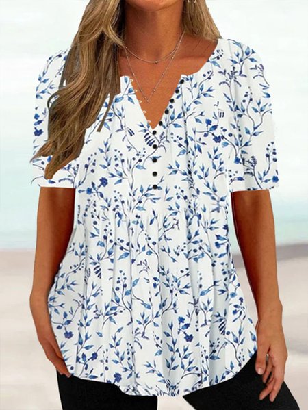 

Plus Size Casual Loose Half Open Collar Shirt, White, Shirts & Blouses