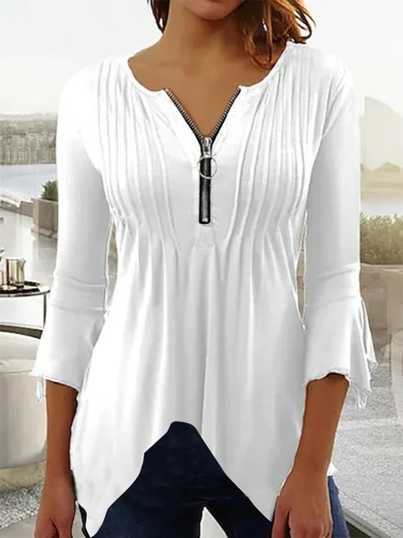 

Casual Loose Zipper Plain Shirt, White, Shirts & Blouses