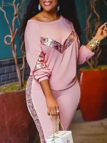 

Plain Loose Casual Long Sleeve Sweatshirt, Pink, Hoodies and Sweatshirts