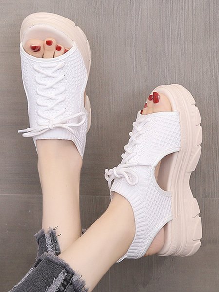 

Lace-up High Elastic Platform Flyweave Sports Sandals, White, Sandals