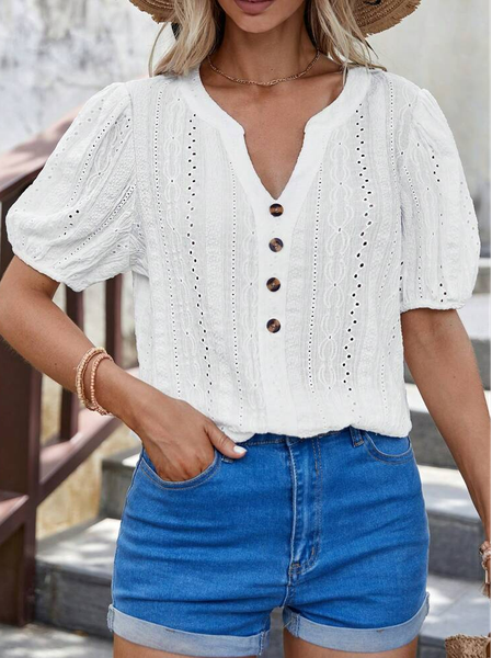 

Casual Plain Loose Stand Collar Shirt, White, Shirts & Blouses
