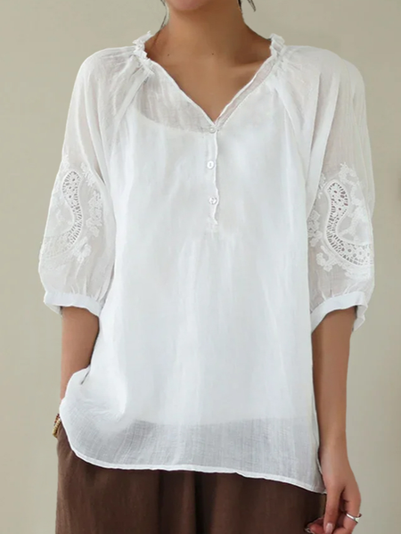 

Linen Linen V Neck Plain Shirt, White, Shirts & Blouses