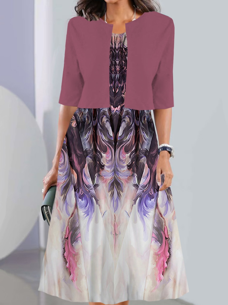 

Abstract Loose Casual Crew Neck Two-Piece Set, Purple, Suit Set