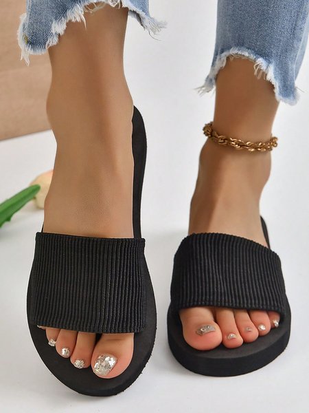

Minimalist Single Band Beach Slides, Black, Slippers