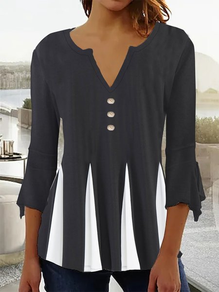 

Loose Plain V Neck Casual Shirt, Black, Shirts & Blouses