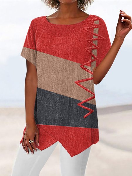 

Casual Loose Crew Neck T-Shirt, Red, T-Shirts