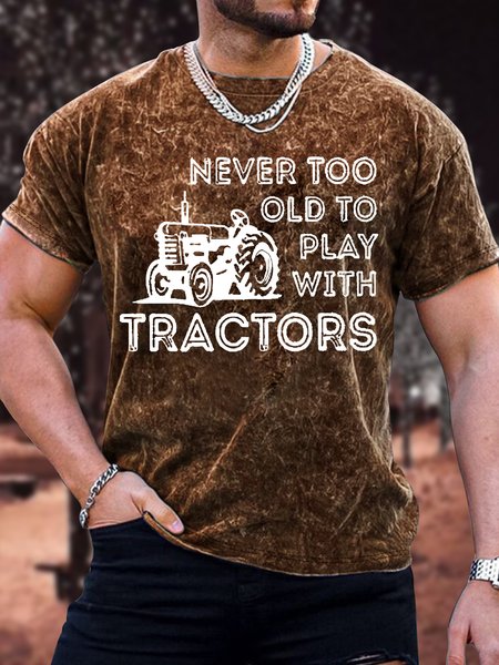

Men's Funny Never Too Old To Play With Tractors Graphic Printing Text Letters Casual T-Shirt, Yellow, T-shirts