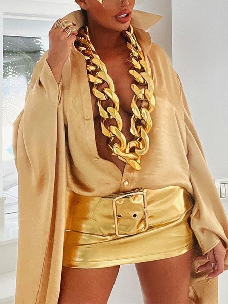 

Urban Plain Shirt Collar Loosen Blouse, As picture, Blouses and Shirts