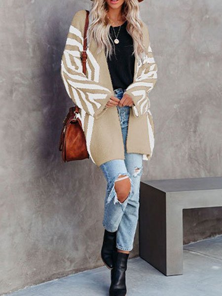 

Casual Striped Loose V Neck Cardigan, Khaki, Sweaters