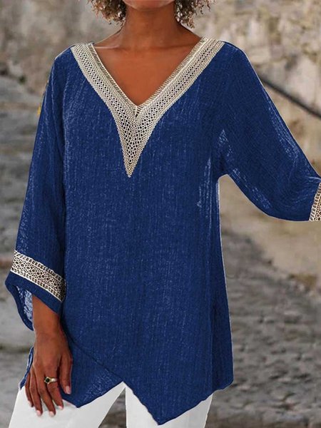 

V Neck Plain Casual Shirt, Navyblue, Shirts & Blouses