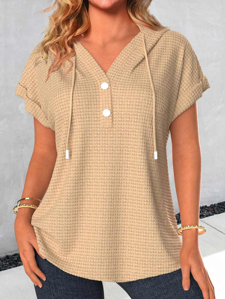 

Casual Plain Hoodie Loose Shirt, Khaki, Shirts & Blouses