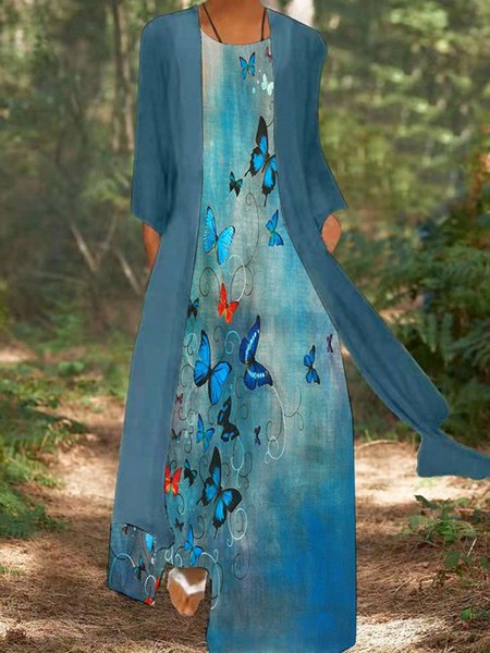 

Casual Butterfly Regular Fit Two-Piece Set, Darkgreen, Suit Set