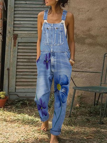 

Casual Denim Denim Bib Pants, Light blue, Jumpsuits＆Rompers