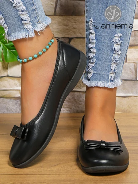 

Comfortable Bow Decor Shallow Shoes, Black, Flats