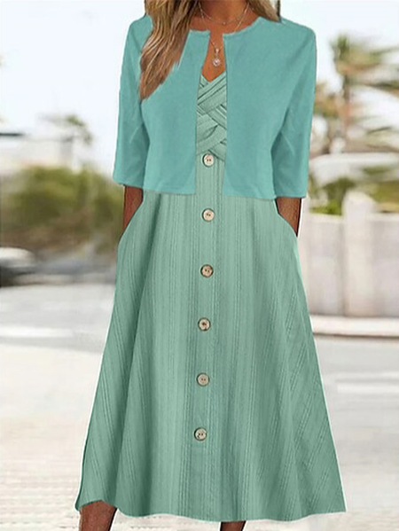 

Casual Loose Plain Two-Piece Set, Green, Suit Set