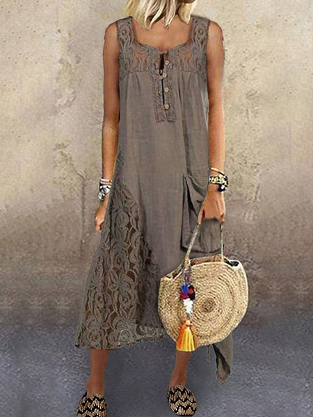 

Crew Neck Casual Plain Regular Fit Midi Dress, Coffee, Dresses