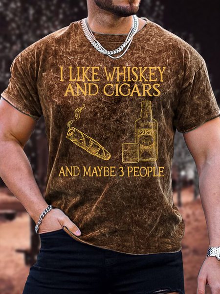 

Men's Funny I Like Whiskey And Cigars And Maybe 3 People Graphic Printing Casual Loose Text Letters Crew Neck T-Shirt, Yellow, T-shirts