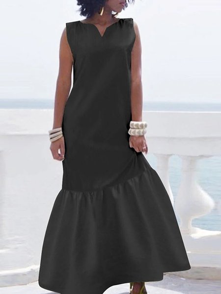 

Regular Fit Plain Elegant Sleeveless Dress, Black, Maxi Dresses