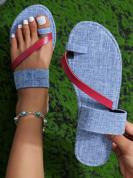 

Blue Denim Color Block Toe Ring Slide Sandals, Sandals & Slippers