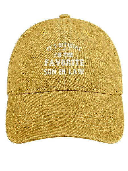 

Men's /Women's It'S Official I'M The Favorite Son In Law Graphic Printing Regular Fit Adjustable Denim Hat, Yellow, Hats