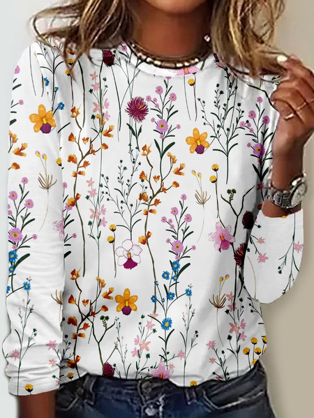 

Women's Flower Print Casual Shirt, As picture, Long sleeves