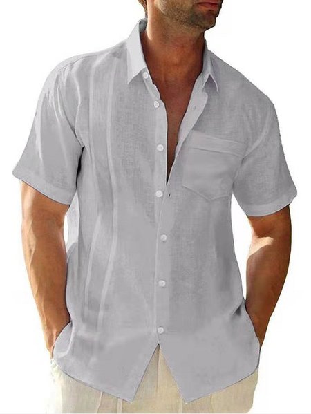 

Regular Sleeve Casual Pocket Stitching Shirt, Gray, Shirts ＆ Blouse
