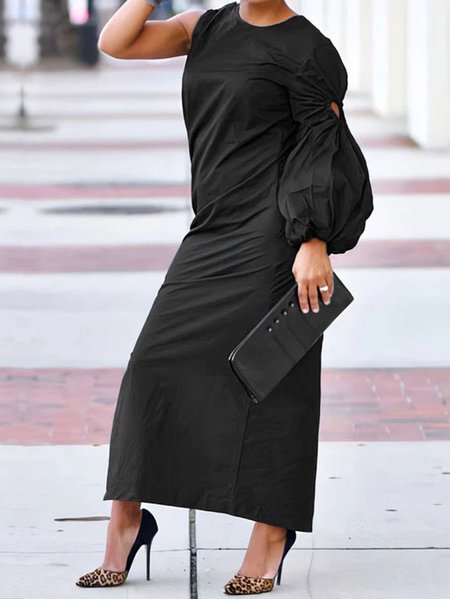 

One Shoulder Plain Regular Fit Urban Dress, Black, Maxi Dresses