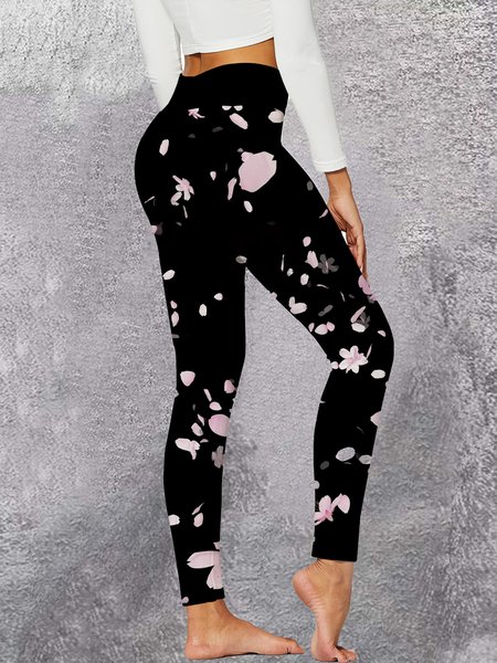 

Casual Floral Regular Fit Slim fit Pants, Black, Leggings