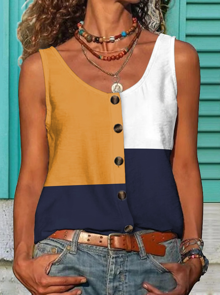 

Loose Casual Colorblock Tank Top, Yellow, Tanks & Camis