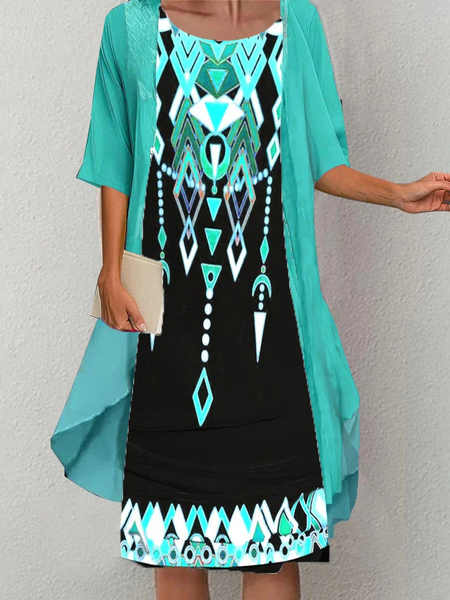 

Wrap Casual Ethnic Two-Piece Set, Green, Suit Set