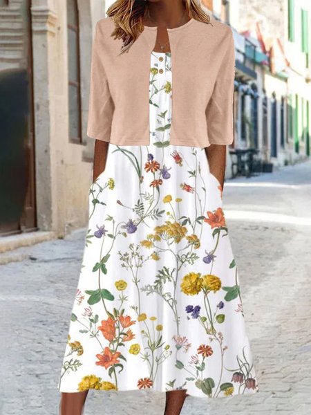 

Wrap Casual Ruched Floral Two-Piece Set, Khaki, Suit Set