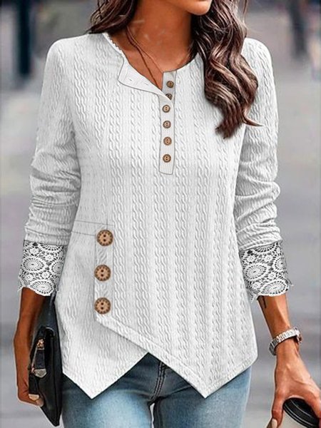 Womens Lace Casual Plain Shirt, White, Shirts & Blouses