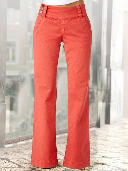 

Loose Linen Buttoned Casual Button Side Low Waist Straight Leg Pants, Coral, Pants