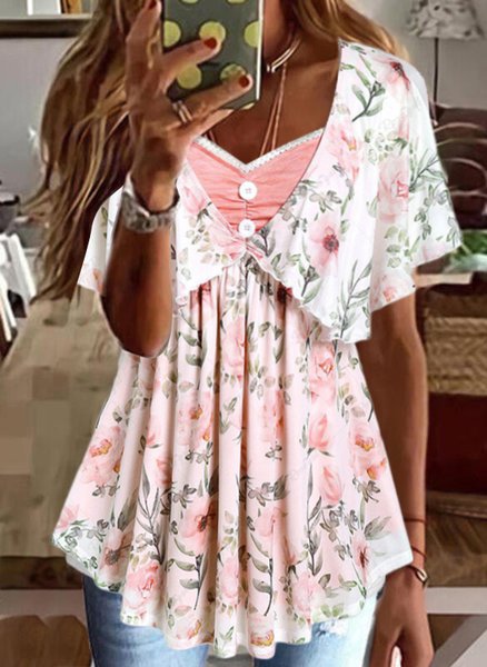 

Lace Casual Floral Regular Fit Shirt, Pink, Shirts & Blouses
