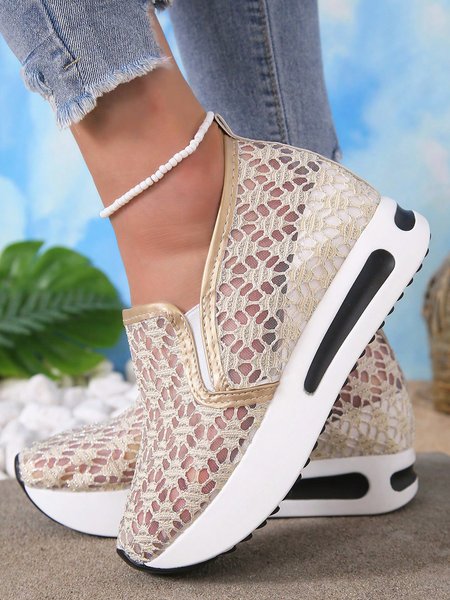 

Breathable Mesh Geometric Casual Slip On Muffin Shoes, Beige, Sneakers