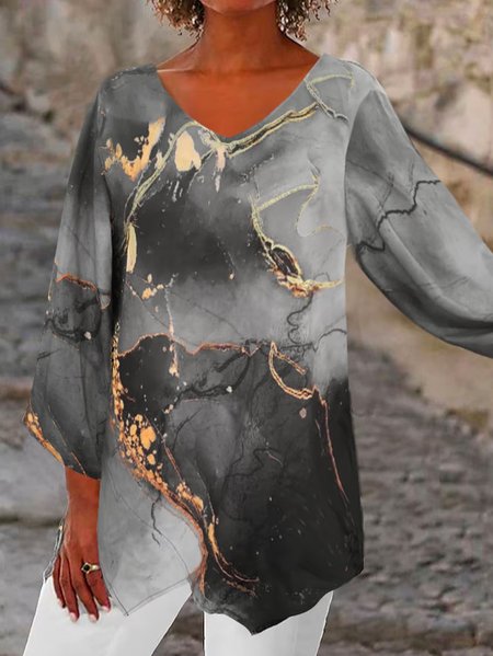 

Vacation Cotton V Neck Loose Shirt, Black, Shirts & Blouses