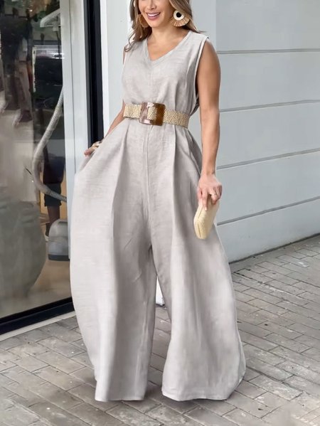 

Casual Plain Jumpsuit With No Belt, As picture, Jumpsuits