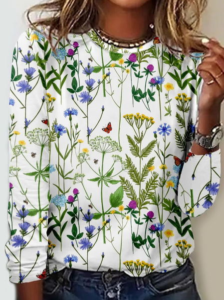 

Women's Flower Nature Lover Print Casual Shirt, Green, Long sleeves