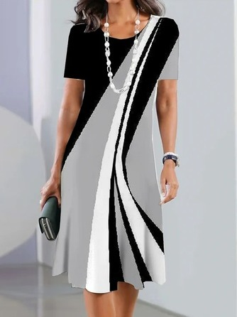 

Casual Geometric Dress With No Belt, Gray, Dresses