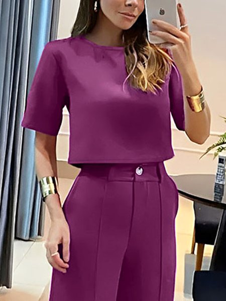 

Crew Neck Regular Fit Urban Plain Shirt, As picture, Blouses and Shirts
