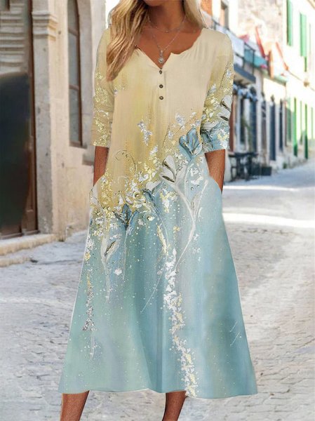 

Casual Knitted Crew Neck Floral Dress, Yellow, Dresses