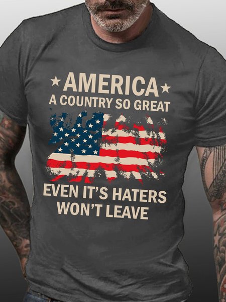 

Men's Cotton America A Country So Great Even It's Haters Won't Leave Casual T-Shirt, Gray, T-shirts
