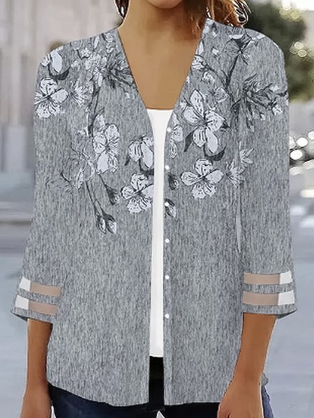 

Floral Cross Neck Casual Kimono, Gray, Cardigans