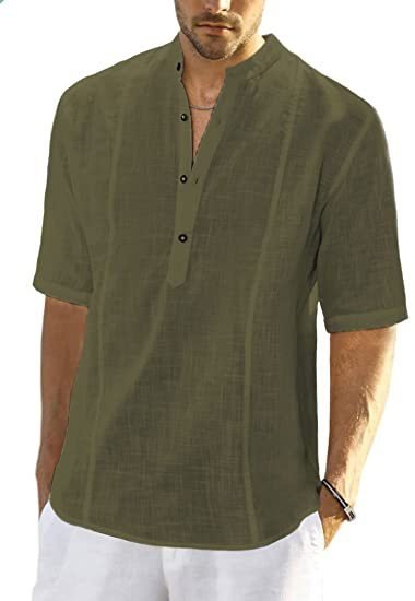 

Shirt Collar Plain Casual Regular Sleeve Cotton-Blend Shirt, Army green, Shirts ＆ Blouse