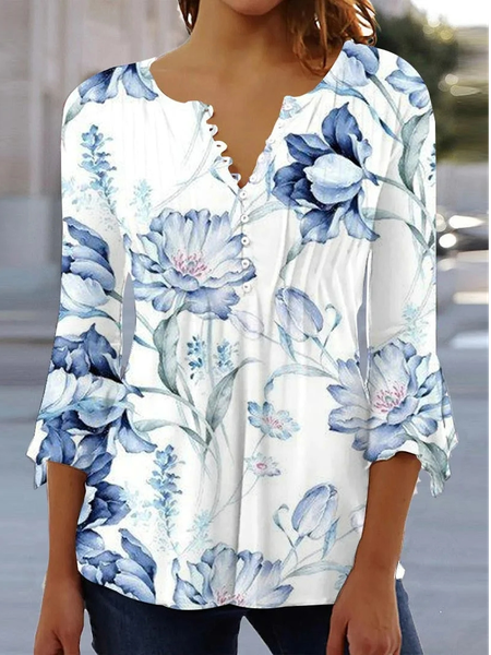 

Casual Floral V Neck Shirt, White, Shirts & Blouses
