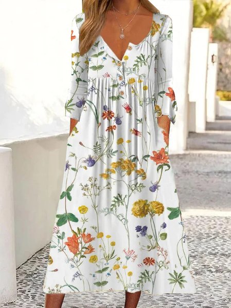 

Loose Casual Crew Neck Flare Sleeve Dress, White, Dresses