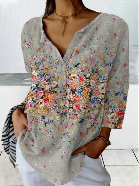 

Casual V Neck Loose Blouse, Gray, Shirts & Blouses