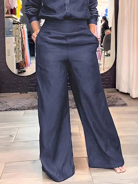 

Plus Size Plain Urban Regular Fit Faux Denim Jeans, Blue, Plus Bottoms