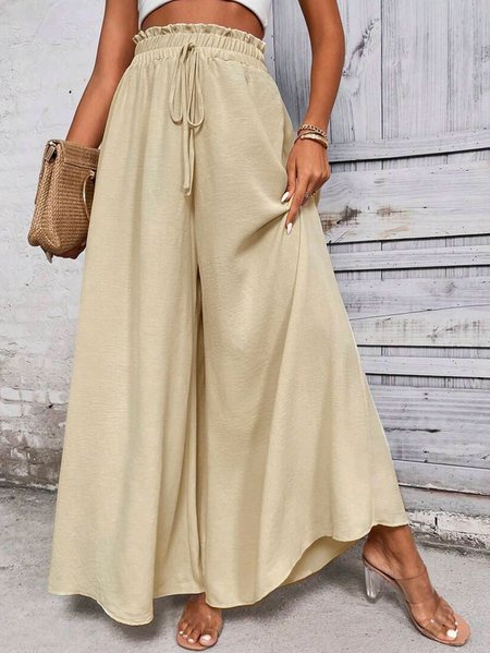 

Casual Loose Paperbag Waist Knot Front Wide Leg Pants, Apricot, Pants