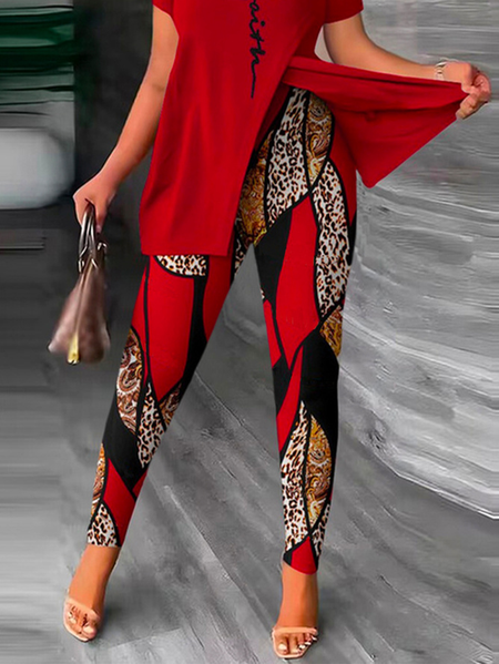 

Plus Size Casual Abstract Tight Pants, As picture, Plus Bottoms